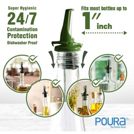 Poura Oil and Vinegar Bottle Pourer | Keeps Oil and Vinegar Fresh with Airtight Pourer Caps | Use Your Own Bottle Set | Dishwasher Safe