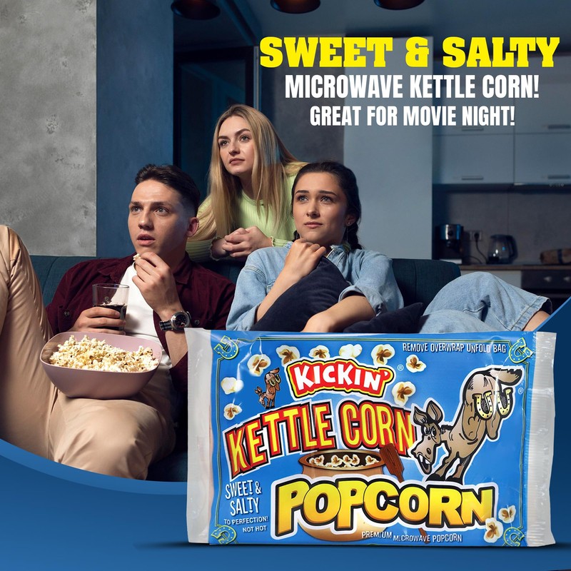 ASS KICKIN’ Kettle Corn Microwave Popcorn - 12 Pack -