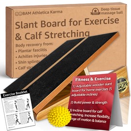 BAM Slant Boards for Exercise – Adjustable Wooden Calf Stretcher Incline Board for Calf Stretching, Squats, Plantar Fasciitis, Achilles, Knee, Foot & Ankle Rehab, Velour Slant Board