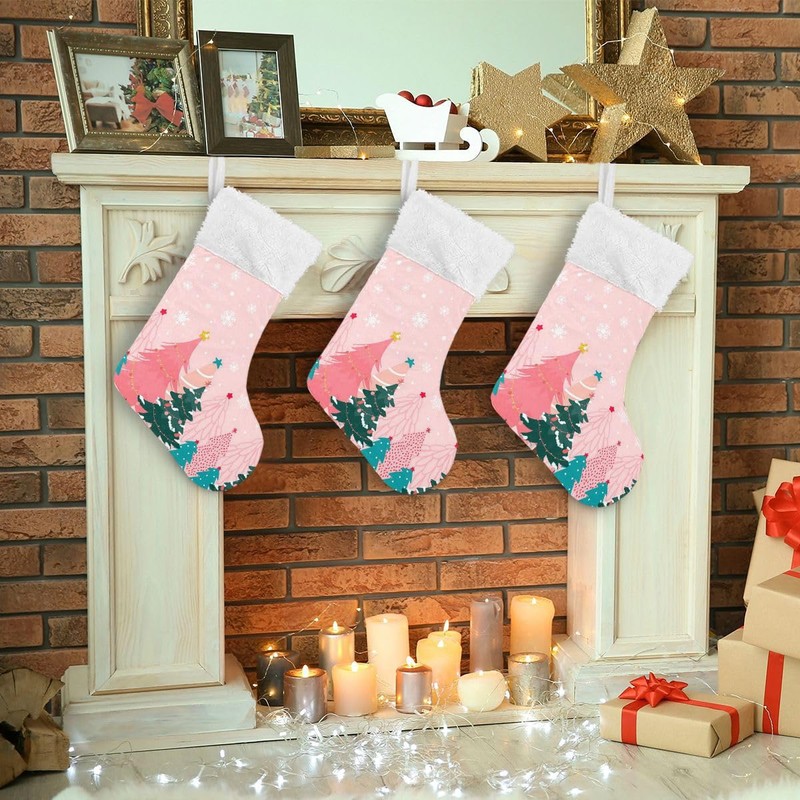 Pink Christmas Tree Stocking 18 Inch Winter Snowflake Large Xmas