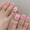 Pink Press on Toenails Short Square Fake Toenails with White