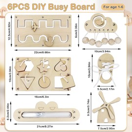 Wooden Busy Board, Activity Board, Wooden Toy Activity Board, Children's Activity Board, DIY Practical Skills Educational Toy, Wooden Preschool Busy Board Accessories for 1-6 Years, Pack of 6