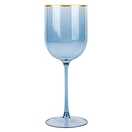 EcoQuality Translucent Plastic Blue Wine Glasses with Gold Rim - 12 oz Wine Cups with Stem, Disposable Shatterproof Wine Goblets, Reusable, Elegant Drink Cup Tumblers Weddings, Party (15 PACK)