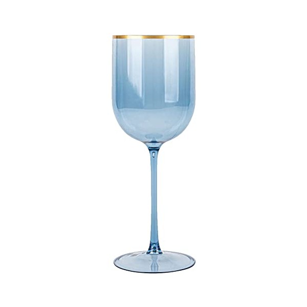EcoQuality Translucent Plastic Blue Wine Glasses with Gold Rim -