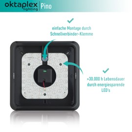 Oktaplex lighting Pino LED Ceiling Light Anthracite Square 12 Watt 850 lm 3000 K Warm White Ceiling Light 25 cm