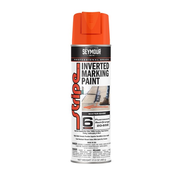 20-658 Seymour Stripe 6-Series Inverted Ground Marking Paint, Florescent Red-Orange