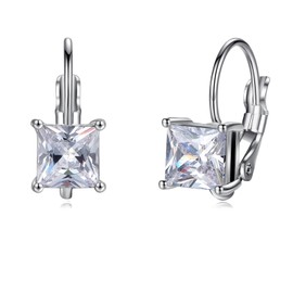 DEYOUM Small Hoop Earrings for Women Trendy Multicolor Birthstone Square Rhinestone Crystal Leverback Earrings Prom Wedding Bridal Chaarm Jewelry Gift Accessory (white)