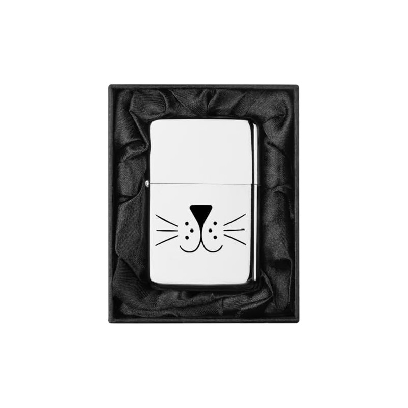 ROLYAD Lighter in Black Silk Lined Gift Box Cat Face