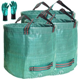 Professional 3-Pack 80 Gallons Lawn Garden Bag Leaf Waste Bags (D26, H33 inches) with Coated Gardening Gloves,Reuseable Heavy Duty Patio Bags,Grass Pool Bags,Home Yard Trash Bags with 4 Handles