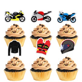 MEFENG 18pcs Motorcycle Theme Cupcake Topper, Extreme Sports Racing Theme Party Supplies - For Motorcyclist Boy’s Man’s Birthday Party Decorations