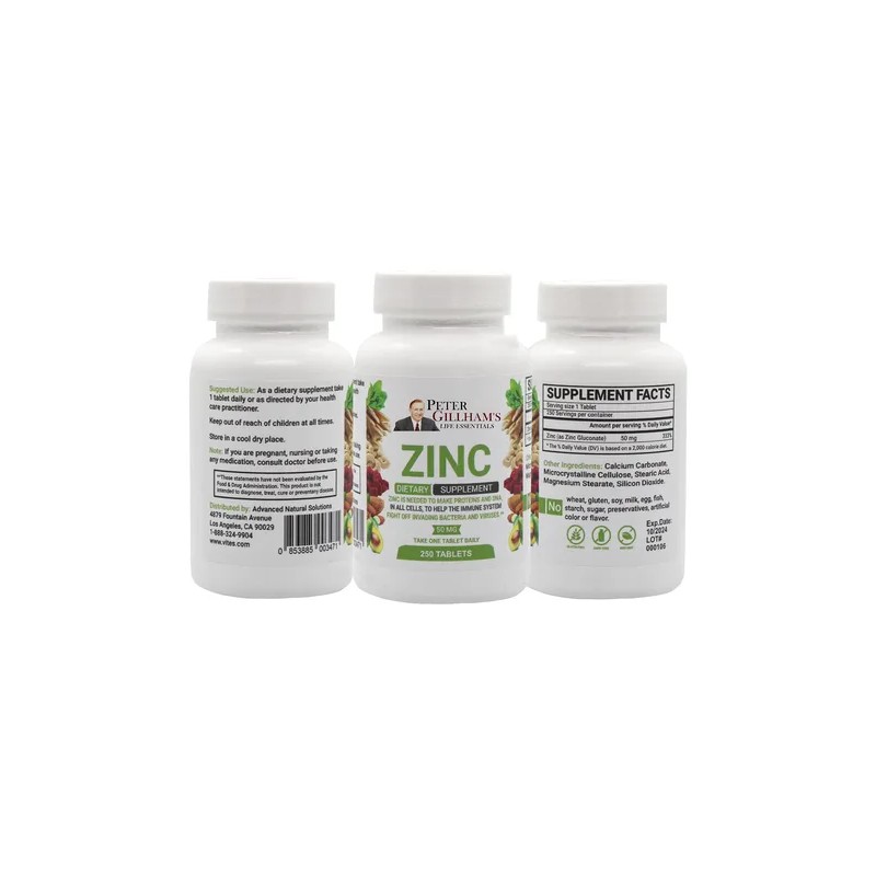 Peter Gillham's Life Essentials Zinc 50 Mg, 250 Tabletas