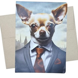 Chihuahua in Suit Card, Chihuahua Terrier Birthday Card (1 Premium Card, 5X7 Inches) Chihuahua dog card blank for all occasions like engagement, wedding, anniversary or thinking of you - 593