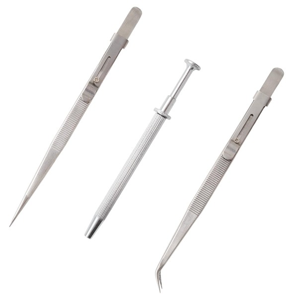 Pine & Linen 3pcs Diamond Tweezers,Stainless Steel Gem Holder Precision