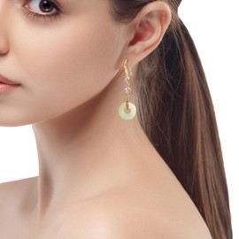 Gold and Jade Drop Earrings for Women - Green Gemstone Dangle Earrings with Cubic Zirconia, 14K Gold Hook Elegant Jewelry for Everyday/Wedding/Evening