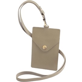 RafiCaro Vertical ID Card Holder, Genuine Leather, Italian Leather, Neck Strap, Pass Case, ID Case, Name Holder, IC Card, Commuter Pass Card, Employee ID Card, Greige, Greige