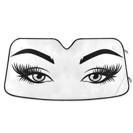Women Eyelash Eyes Makeup Windshield Sun Shade for Car Auto SUV Truck Foldable Front Window Sunshade Sun Visor Protector Block UV Rays Reflect Heat, 55" x 28"