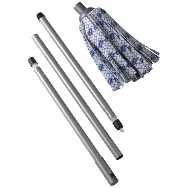 Addis Cloth Mop With 3 Piece Handle In Blue, White And Grey