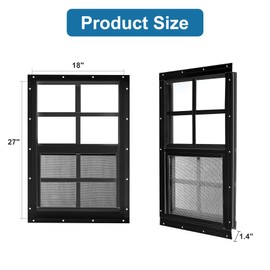 ktondic 2 Pack Shed Window 18"X27" Black Flush Mount Household Windows with Tempered Glass and Fiberglass Screen for Shed Chicken Coop Playhouse and Garage