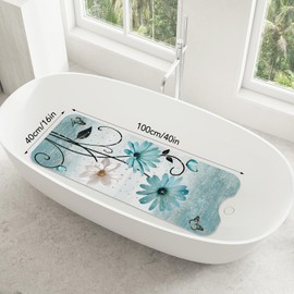 SHUCHING Turquoise Bath Mat for Tub Non Slip-40x16 Inch, Flower