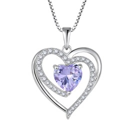 FJ Heart Necklaces for Women 925 Sterling Silver Birthstone Pendant Jewellery Gifts for Women Mom Wife Girls Her