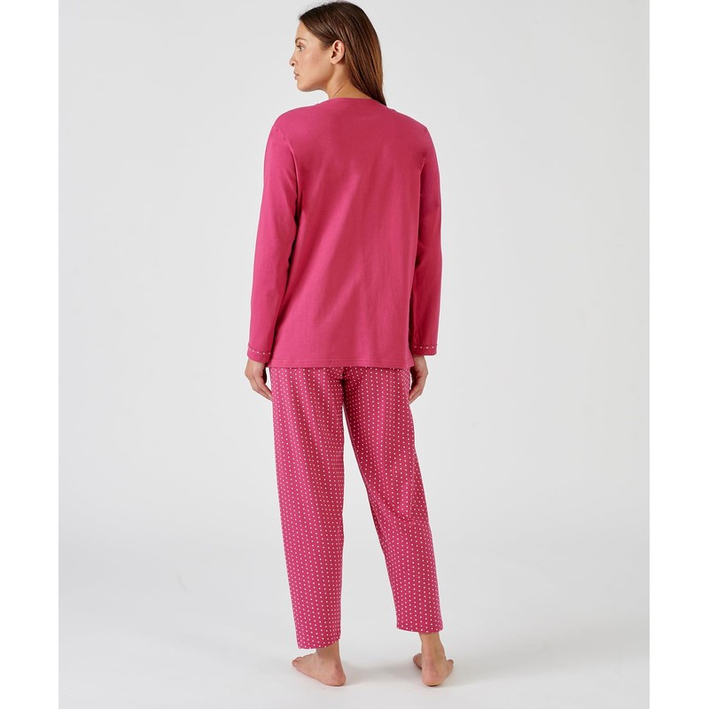 Damart Pull-on Cotton Pyjamas Women Nightwear Round Neck Long Sleeves
