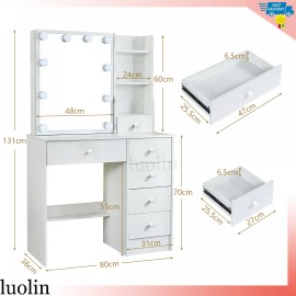 Yamissi 6 Drawers Vanity Desk Set with Sliding LED Light Mirror for Bedroom Makeup Dress