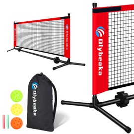 Mini Pickleball Net for Beginners Pros, 10FT / 12.5 FT Half Court Size Portable Pickleball Net for Driveway Backyard Outdoor Indoor with 3 Pickleballs Carry Bag, Chalk (Red, 10 FT)