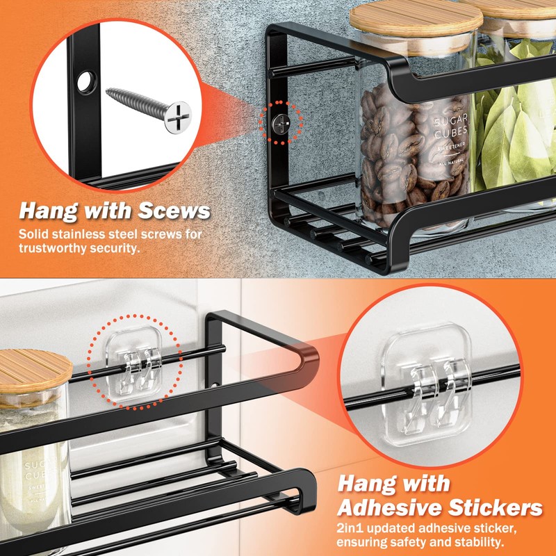 Bunoxea Spice Rack wall mounted 2 Pack, Space-Saving Spice Organizer