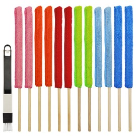 12 Pcs Microfiber Detail Duster Sticks with Crevice Cleaning Brush, 6 Colors, Mini Detail Dusters Fan Cleaning Brush Fan Duster AC Vent Cleaner, for Cleaning Home Car Window The Smallest Spaces