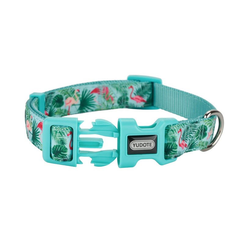 Petiry Flamingo Pattern Dog Collar, Nylon Webbing Plus Polyester Ribbon