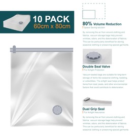 OurHouse Vacuum Storage Bags – Space Saving Clothes Storage with Pump – Reusable Vacuum Seal Bags for Travel, Duvets, Linens – Airtight & Leak-Proof Design (10, L)