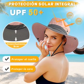 VIDA4U Sombreros de Sol para Mujeres, Sombrero con Protección Solar UV, Sombrero con ala Ancha para Exteriores, Sombrero Ajustable para Playa, Caminar, Escalar