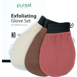 PureXT 3 Exfoliating Gloves - Kessa Hammam Body Scrubber - Fake Tan Remover Exfoliator Mitts (Mixed)