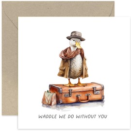 Old English Co. Waddle We Do Without You Card for Him Her - Fun Duck Leaving Card for Men Women - Cute Retirement Card for Colleague - Best of Luck Farewell Card | Blank Inside Envelope