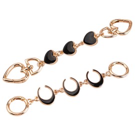 WANDIC Straps Bag Chain Set, 2Pcs Metal Extender Bag Chain with Heart Crescent Moon Pattern Golden Metal Replacement Chain for Purse Bag Handbag,Black