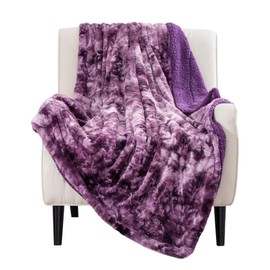 Bedsure Faux Fur Reversible Tie-dye Sherpa Throw Blanket for Sofa, Couch and Bed - Super Soft Fuzzy Fleece Blanket for Outdoor, Indoor, Camping, Gifts (50x60 inches, Purple)