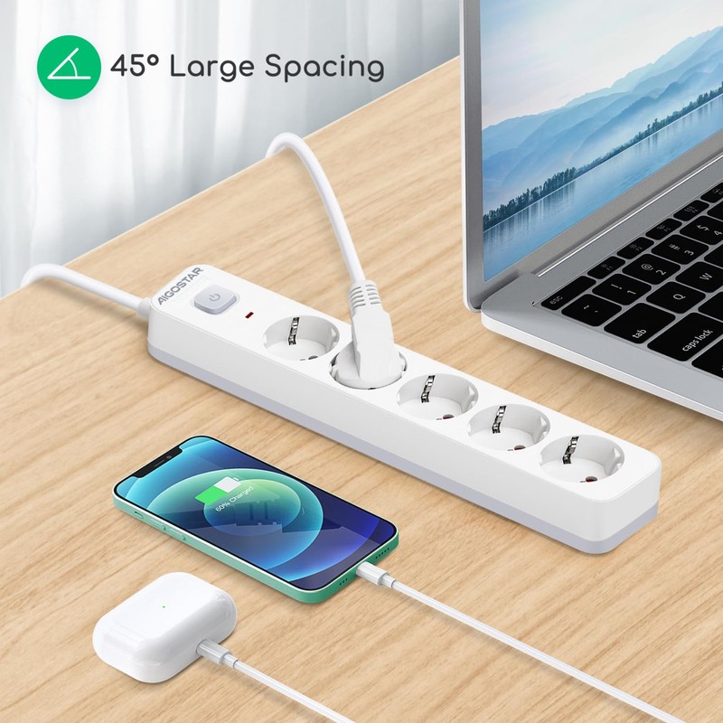 Aigostar 5-Way Power Strip with Switch, Multiple Socket with Child