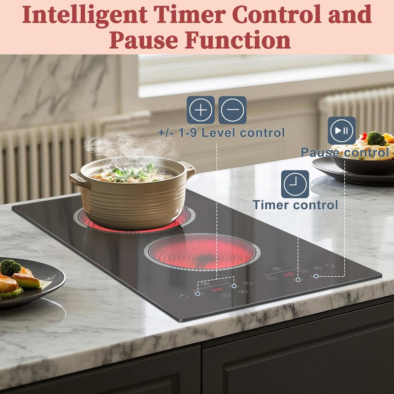 2 Burner Electric Cooktop, 120V Electric Stove Top Touch Control,