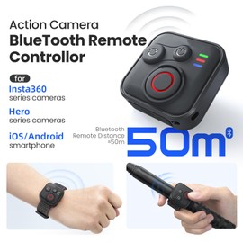 Bluetooth Remote Control for Insta360 X5/X4/X3/Ace Pro 2/Ace Pro/GO3S/GO3/GoPro Hero 13/12/11/IOS/Android Smartphone Cameras, Accessories, 50 m Range, Waterproof, 96 Hours Endurance, Fast Charging