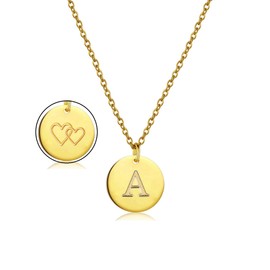 AJRUIER Chain Coin for Women, Gold Stainless Steel Initials Alphabet Letter A-Z Pair Heart Pendant Necklace Jewellery I Letter Chain with Letter, Stainless Steel