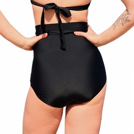 MYLILY Shape Women's Bikini Bottoms with Ruffles Black High Waist Bikini Bottoms Women's Tummy Control Bikini with Shaping Effect, black, 3 XL