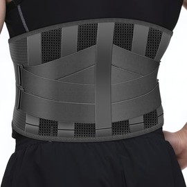 Faja lumbar para aliviar el dolor lumbar cinturón de soporte lumbar con 5 varillas de acero, compresión ajustable, soporte transpirable para la...    