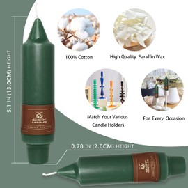 Short Taper Candles 5 Inch Twisted Candlesticks Unscented Handmade Set of 4 Smokeless Long Burning Candle Sticks for Wedding Home Meditation(Dark Green)