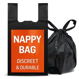 Adult Nappy Bags 200 Pack, Large Adult Incontinence Nappy Sacks with Easy Tie Handles, Thick and Discreet Sanitary Disposable Bags for Nappy Bins, Unscented and Odorless