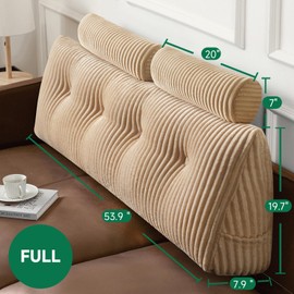 Z-hom Large Wedge Pillow Headboard, Full Triangular Headboard Pillow, Reading Pillow Bed with a Roll Pillow for Bed Sitting Up Sleeping, Backrest Cushion Headboard Gap Pillow for Back,Beige