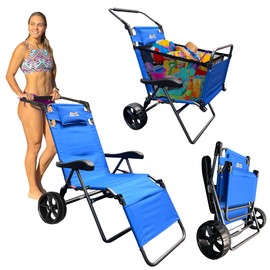 Beach Cart Chair – 2 in 1 Turns fromChair to Cart – Large Wheels – Easy to Use – Large Capacity – Blue Color