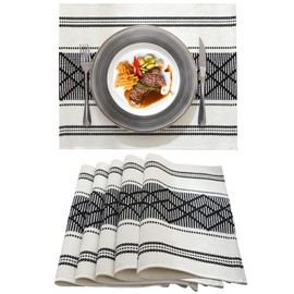 LUFEIJIASHI Elegant Thick placemats for Dining Table Decor Farmhouse Heat Resistant Table Place mats Set of 6 Quality Woven Cloth Placemats Washable Dinner mats (Black, 6)