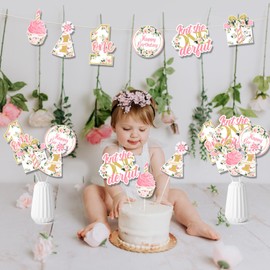 Flower First Birthday Decorations for Girl - 24PCS Pink Floral Birthday Centerpieces for Isn't She Lovely Isn't She Onederful Little Miss Onederful Baby Girl 1st Birthday Party Decorations