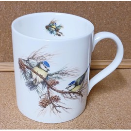 Rainbow Decors Blue Tit Birds Scene Fine Bone China 400 ml 14 fl oz Large Balmoral Cup Hand Decorated in UK