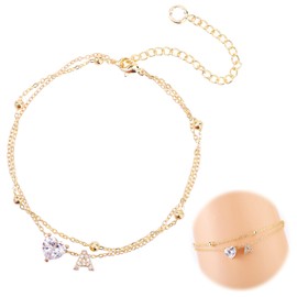 Ankle Bracelet for Women, Adjustable Letter Heart Design Waterproof Gold Initial Anklet Perfect Summer Beach Jewelry Alphabet Foot Chain Decorations and Gifts(Letter A)